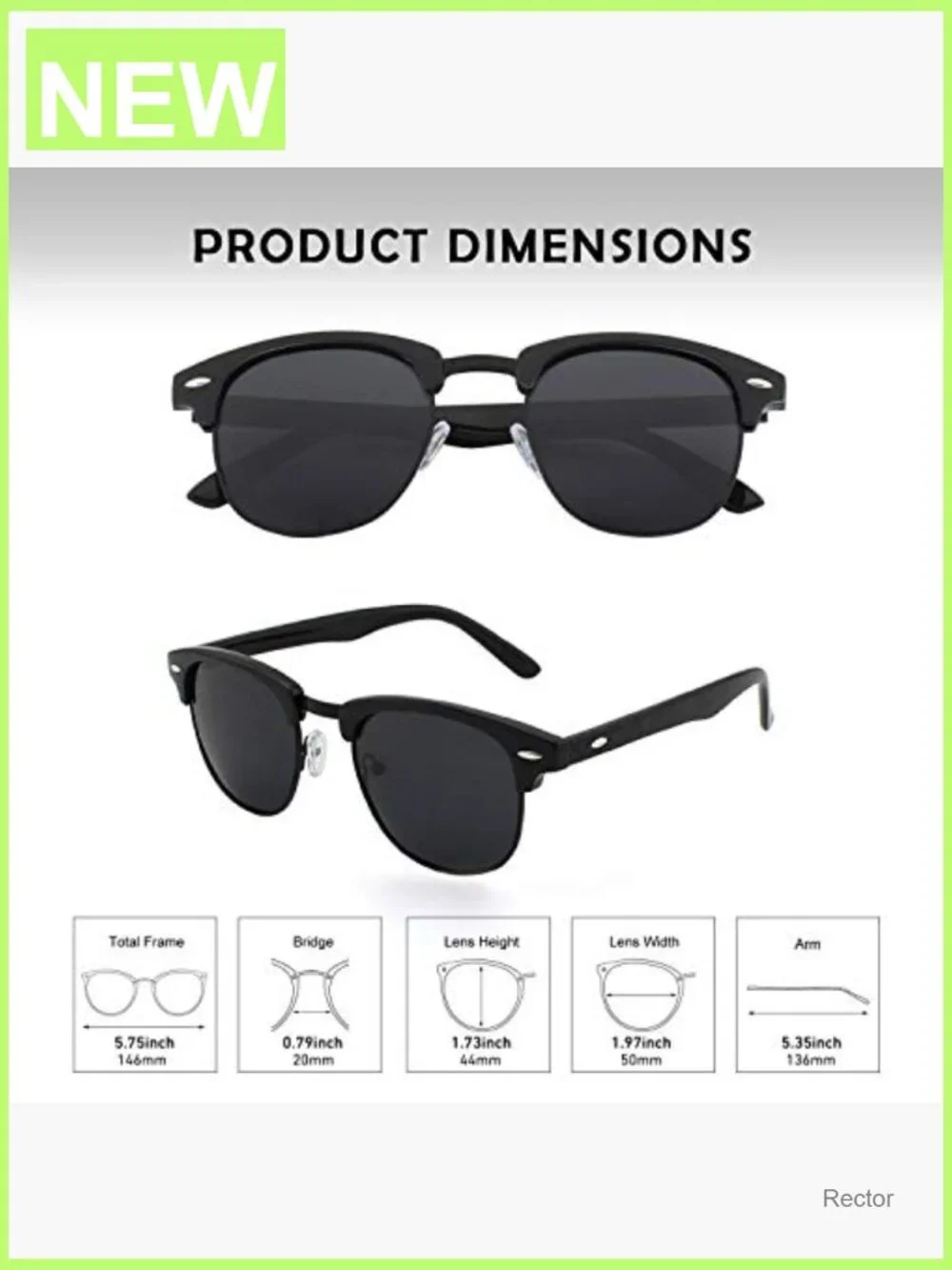 Classic Horn Rimmed Semi Rimless Polarized Sunglasses for Men Women